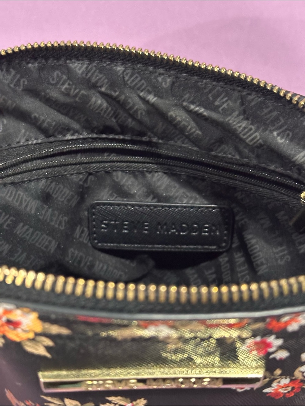 Steve Madden Black Floral Crossbody with Red and Yellow Blooms - Picture 4 of 7